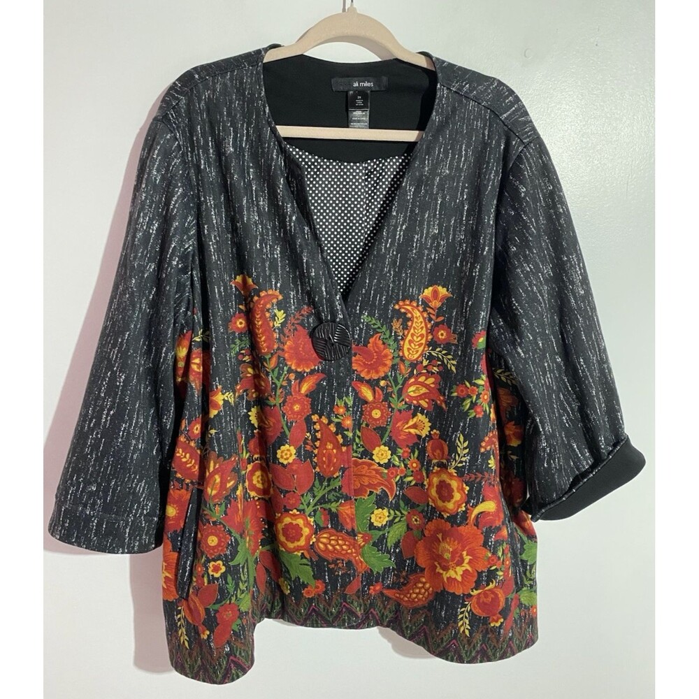 Ali Miles Blazer Jacket 2X Floral Paisley One Button Artsy Old Money‎ Office